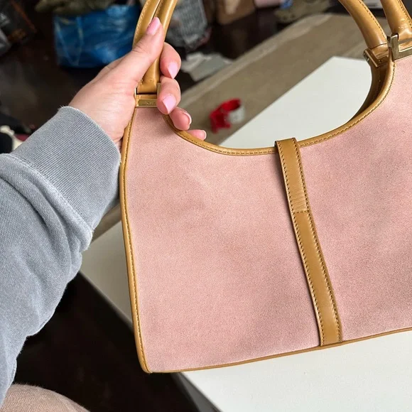Vintage Y2K Gucci Bardot Jackie Purse Bag Pink Suede Blush Tan - Picture 12 of 15